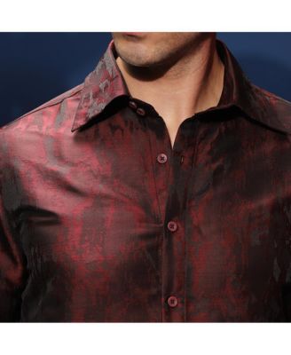 Men's Burgundy Red Abstract-Woven Shirt