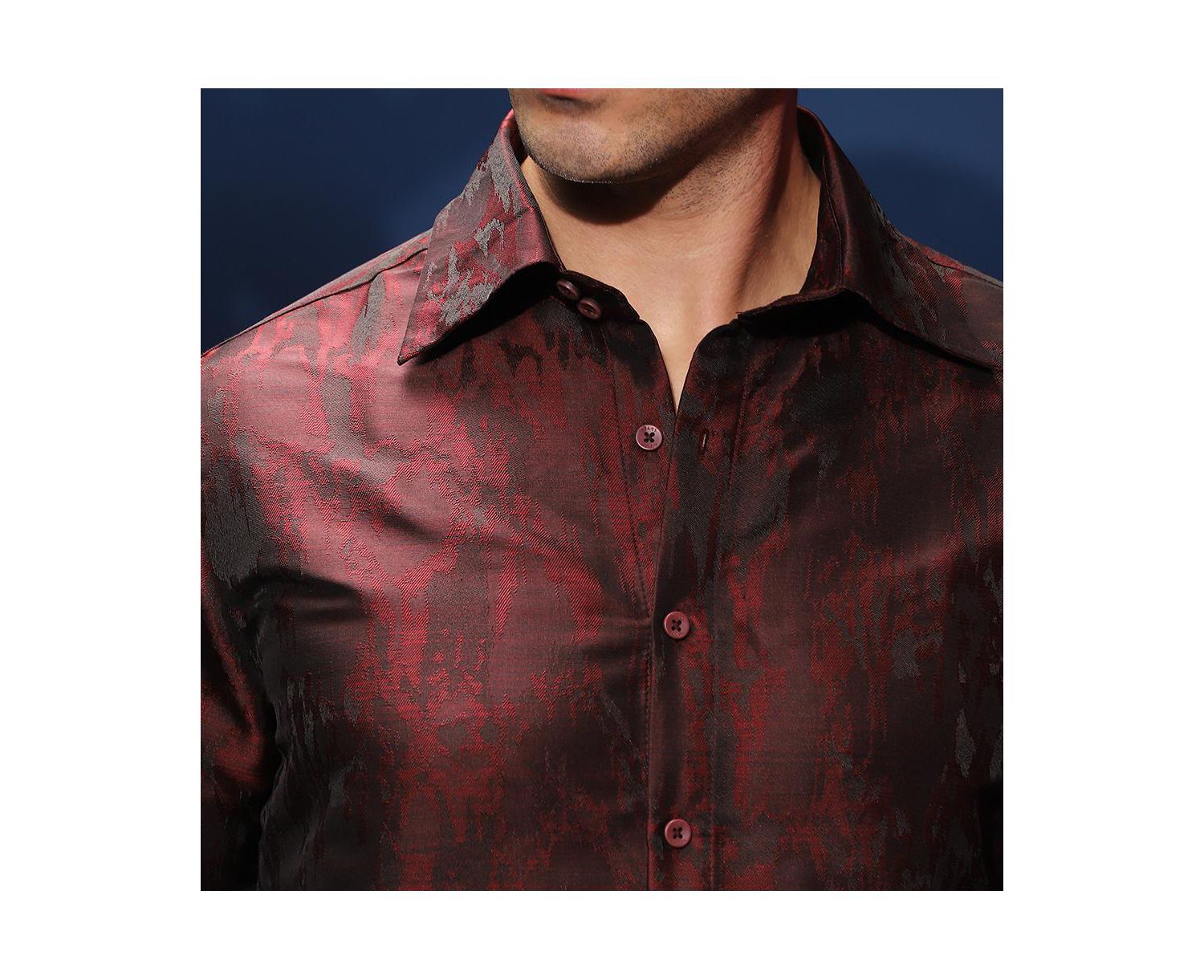 Men's Burgundy Red Abstract-Woven Shirt