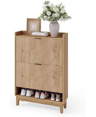 31.5&amp;#x22; Wide Narrow Entryway Cabinet,Shoe Cabinet with 2 Flip Drawers &amp; Open Shelf