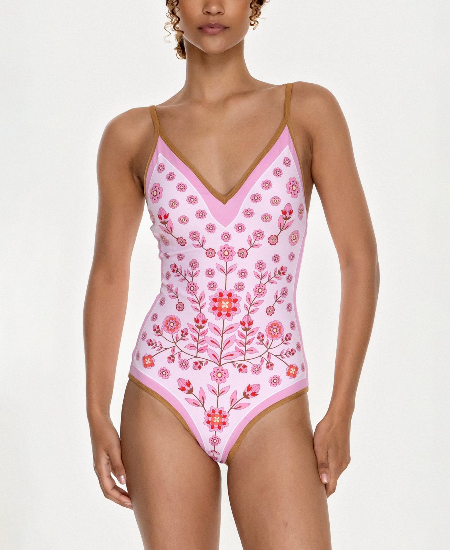 Women's Pink Garden Reversible V-Neck One-Piece Swimsuit