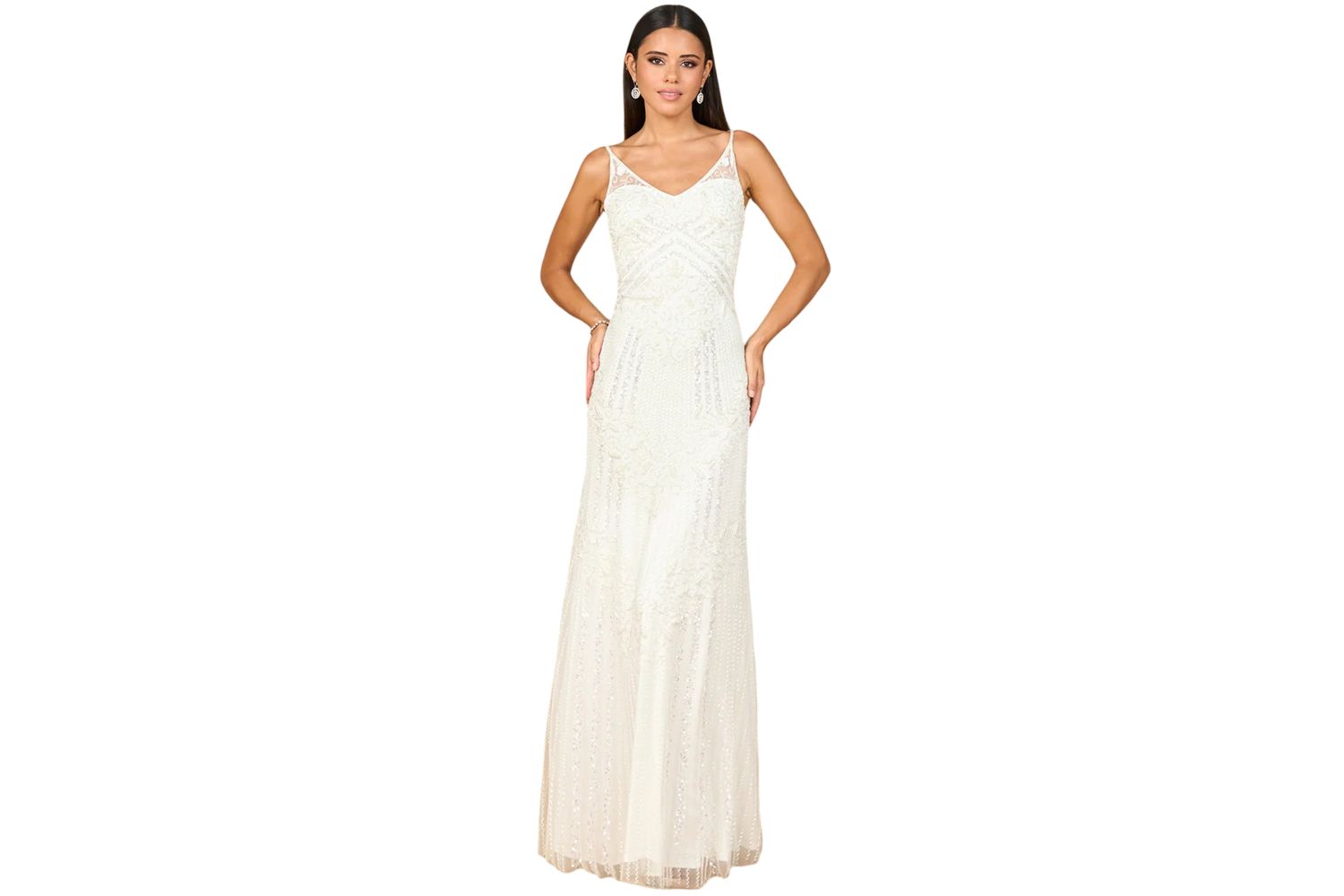Women's Beaded Gown with Cowl Back