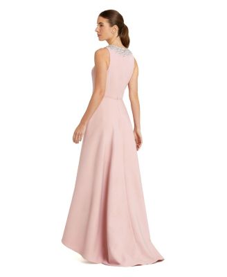 Women's Crepe Embellished Neck Sleeveless High Low Gown