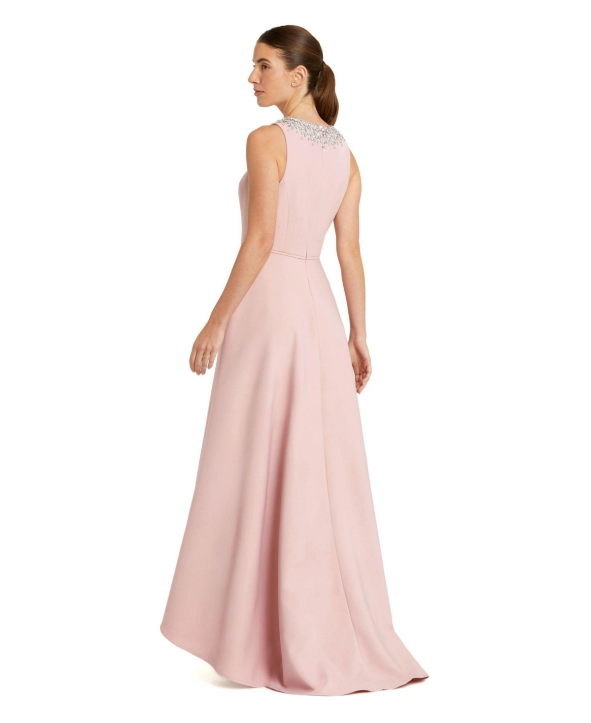 Mac Duggal Women's Crepe Embellished Neck Sleeveless High Low Gown