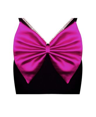 Women's Flore Black Crystal Straps Backless Gown With Bow