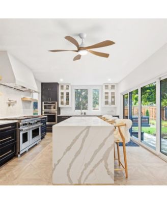 52-inch Minimalist White 5-Blade Flush Mount with Remote Control and Led Light