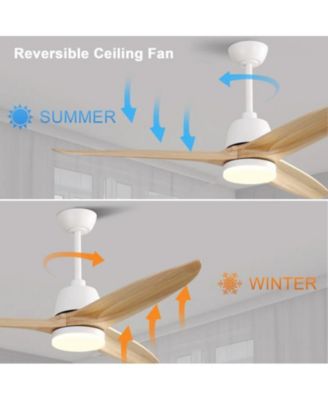 56-inch Modern White 3 Solid Wood Blade Tri Color Dimming Ceiling Fan with Six Speed Remote Control and Forward Reverse Function for Indoor