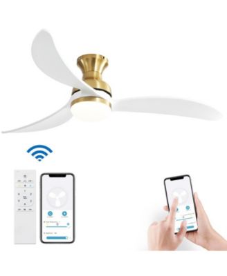 52-inch Modern Classic Golden 3-Blade Flush Mount with Intelligent Remote Control and Light