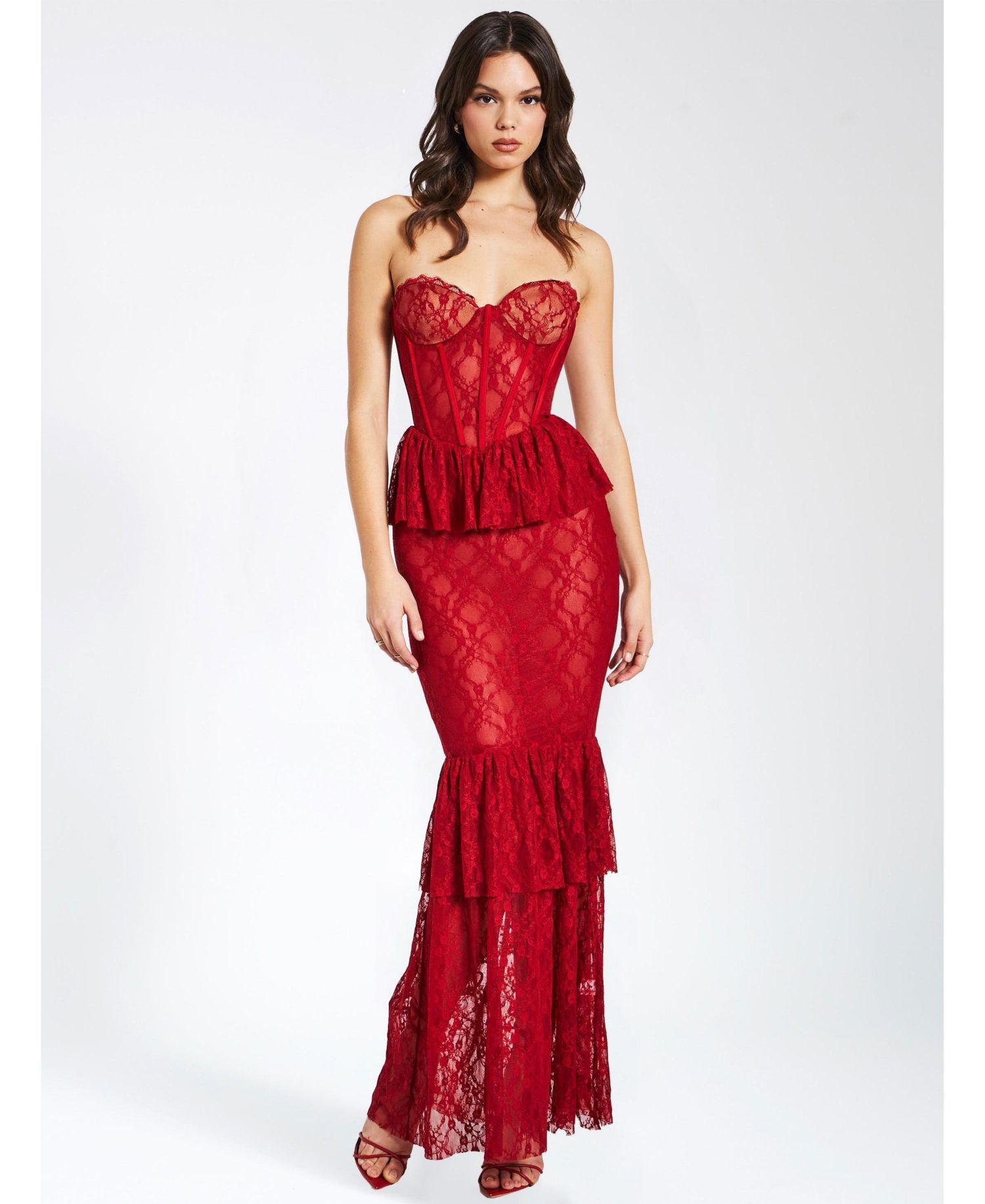Women's Quennell Burgundy Lace Corset Maxi Dress