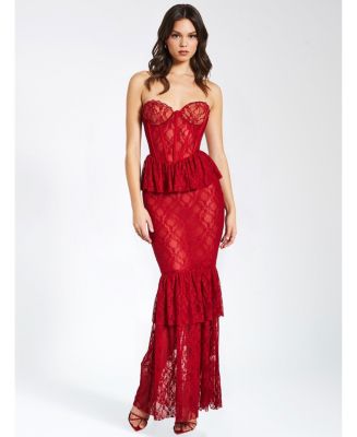 Quennell Burgundy Lace Corset Maxi Dress - XL / US 12-14