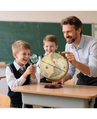 8 Inch Illuminated World Globe Night Light up Globe Lamp with Wooden Stand and HD Map