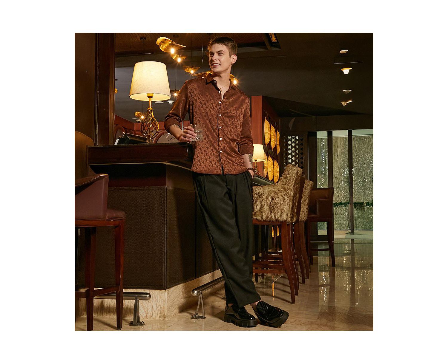 Men's Chocolate Brown Mozaic-Tactile Shirt
