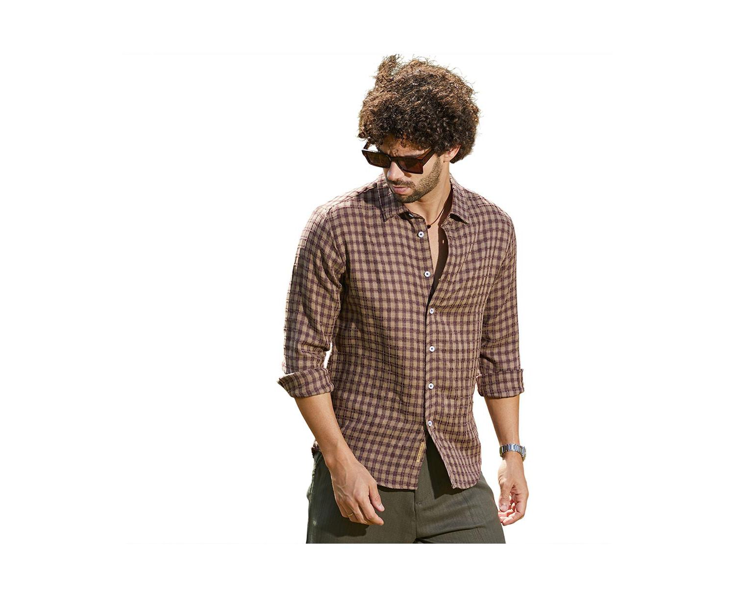 Men's Mocha Brown Bi-Check Shirt