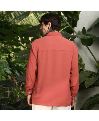 Men's Coral Orange Breezy Wrinked Shirt
