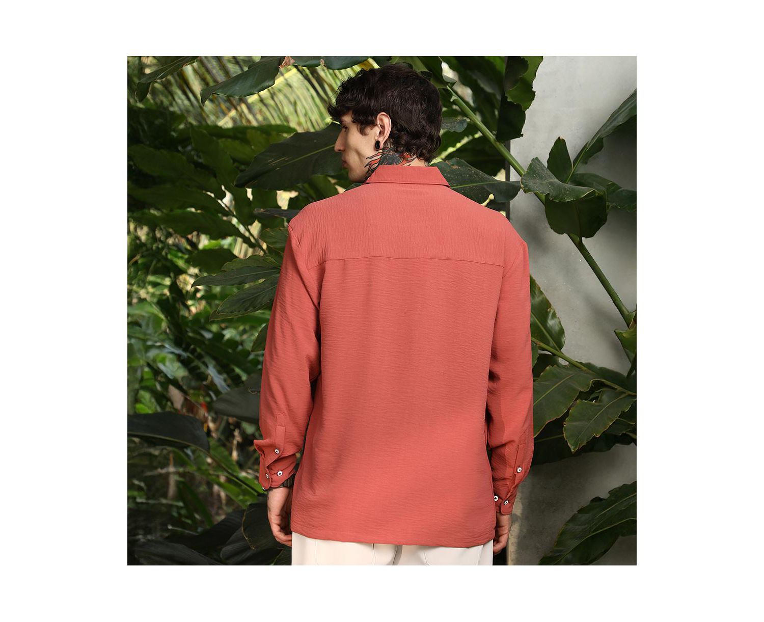 Men's Coral Orange Breezy Wrinked Shirt