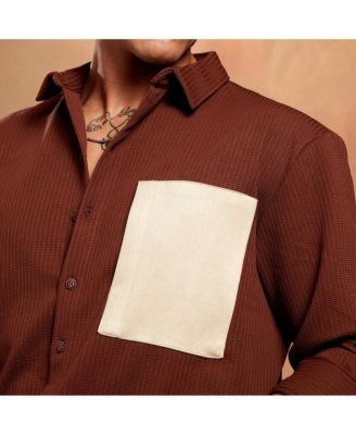 Men's Chocolate Brown Block-Patch Oversized Shirt