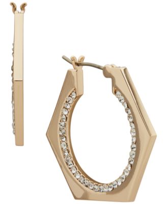 DKNY - Glass Crystal Stone Pave Hex Hoop Earrings