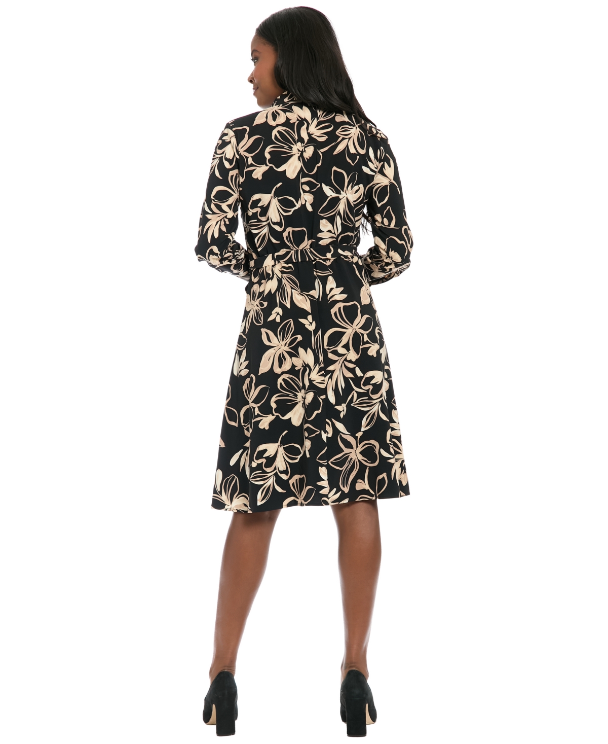 London Times Petite Long-Sleeve Fit and Flare Dress