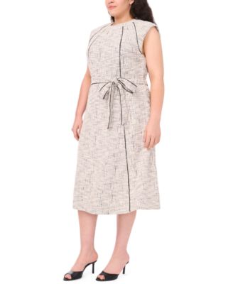 Plus Size Short-Sleeve Tweed Knit Midi Dress