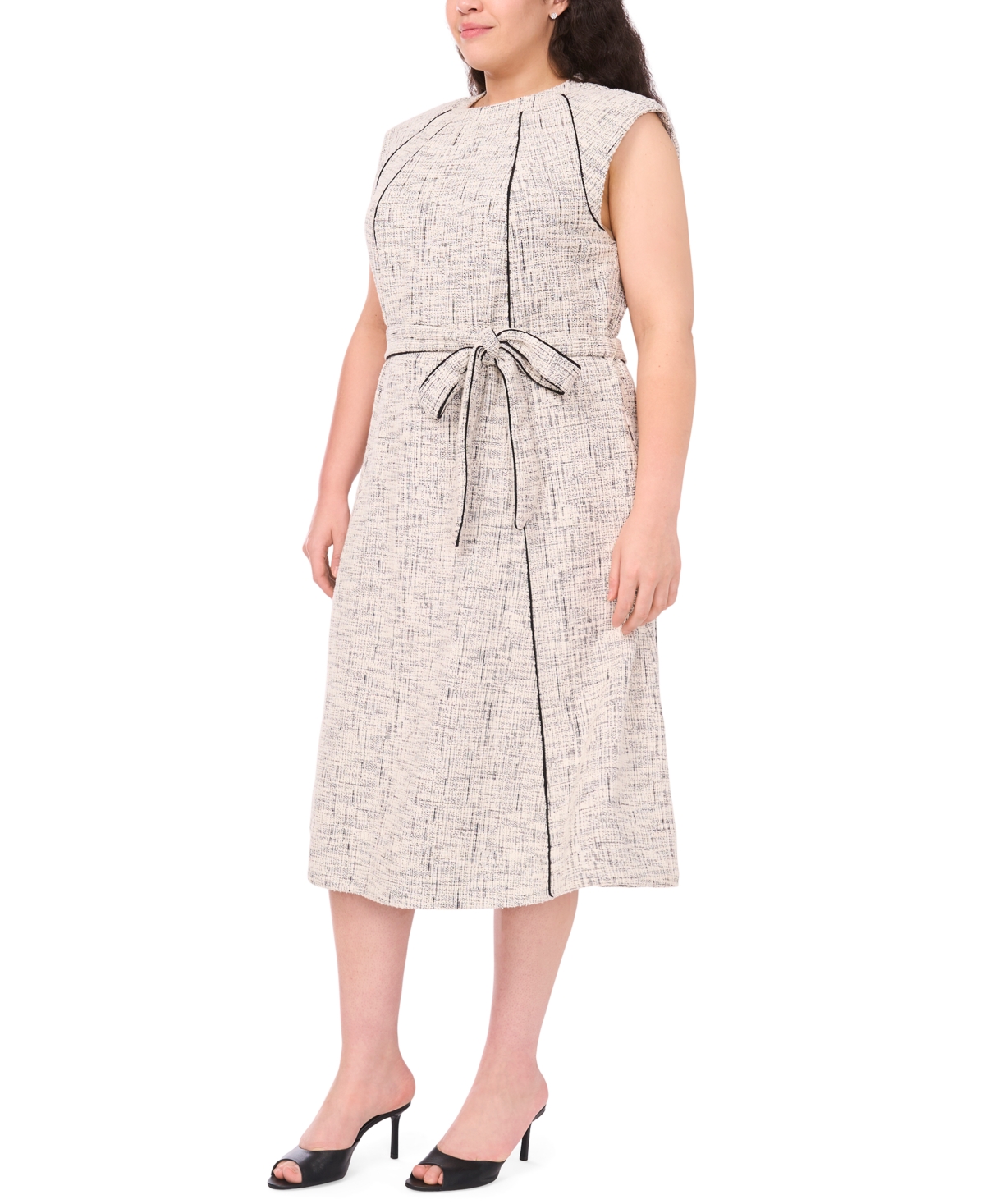 Msk Plus Size Short-sleeve Tweed Knit Midi Dress In Multi