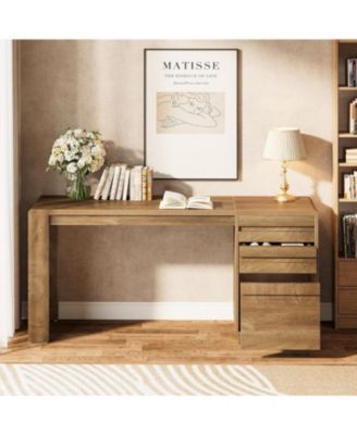 Gaming Desk, Computer Desk with 3 Drawers, Farmhouse Study Table with Storage Cabinet