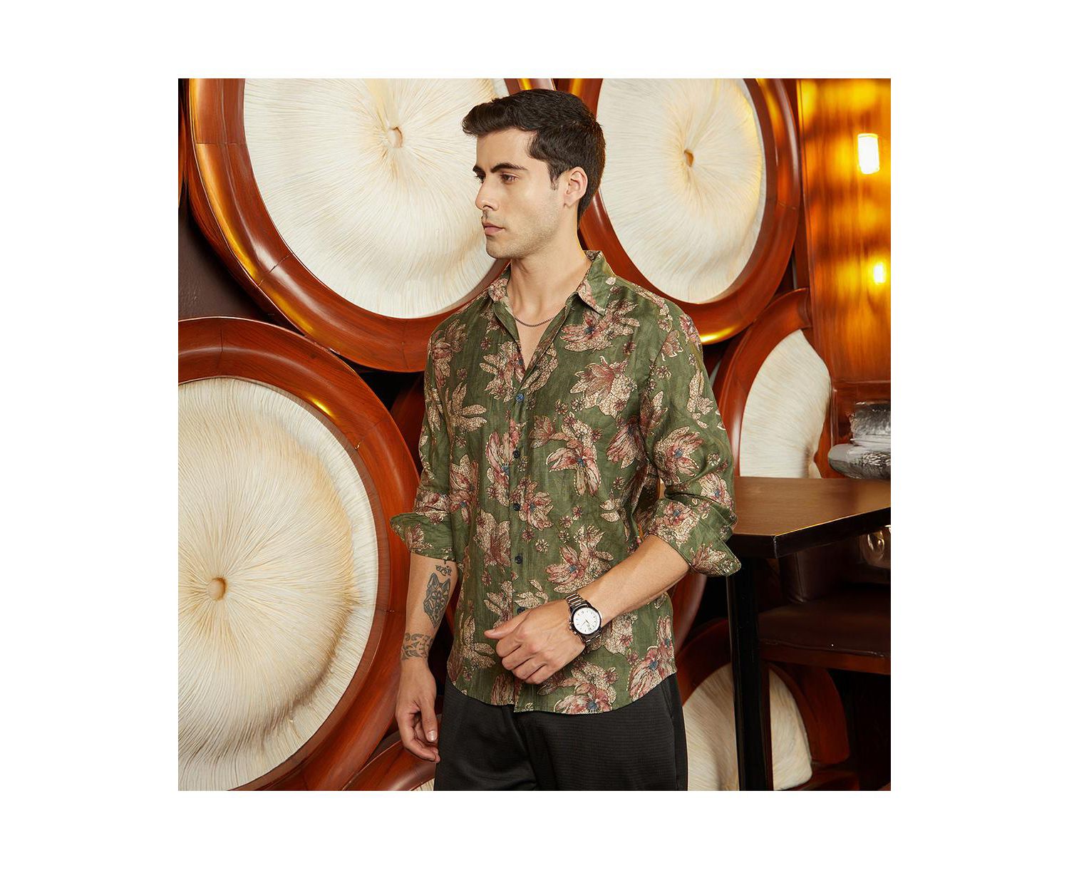 Men's Olive Green Withering-Bloom Shirt