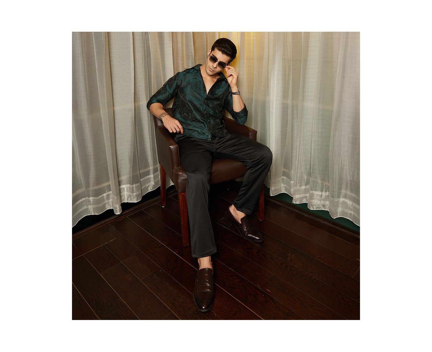 Men's Emerald Green Rosa-Woven Shirt