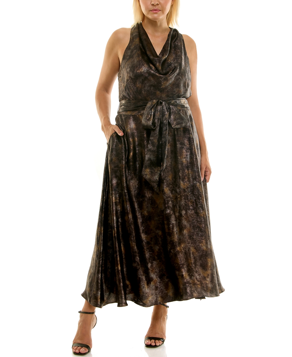 Taylor Plus Size Cowl Neck A-line Dress In Brown