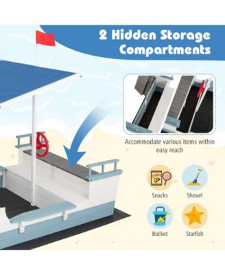 Pirate Ship Sandbox with Canopy with Bench Seats and Bottom Liner