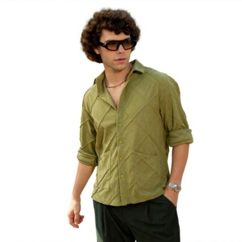 Мужская рубашка Cahoot Campus Sutra Pistachio Green Grid-Corduroy, цвет: Зелёный