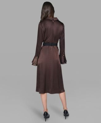 Women's Crinkle Long Sleeve Midi Dress