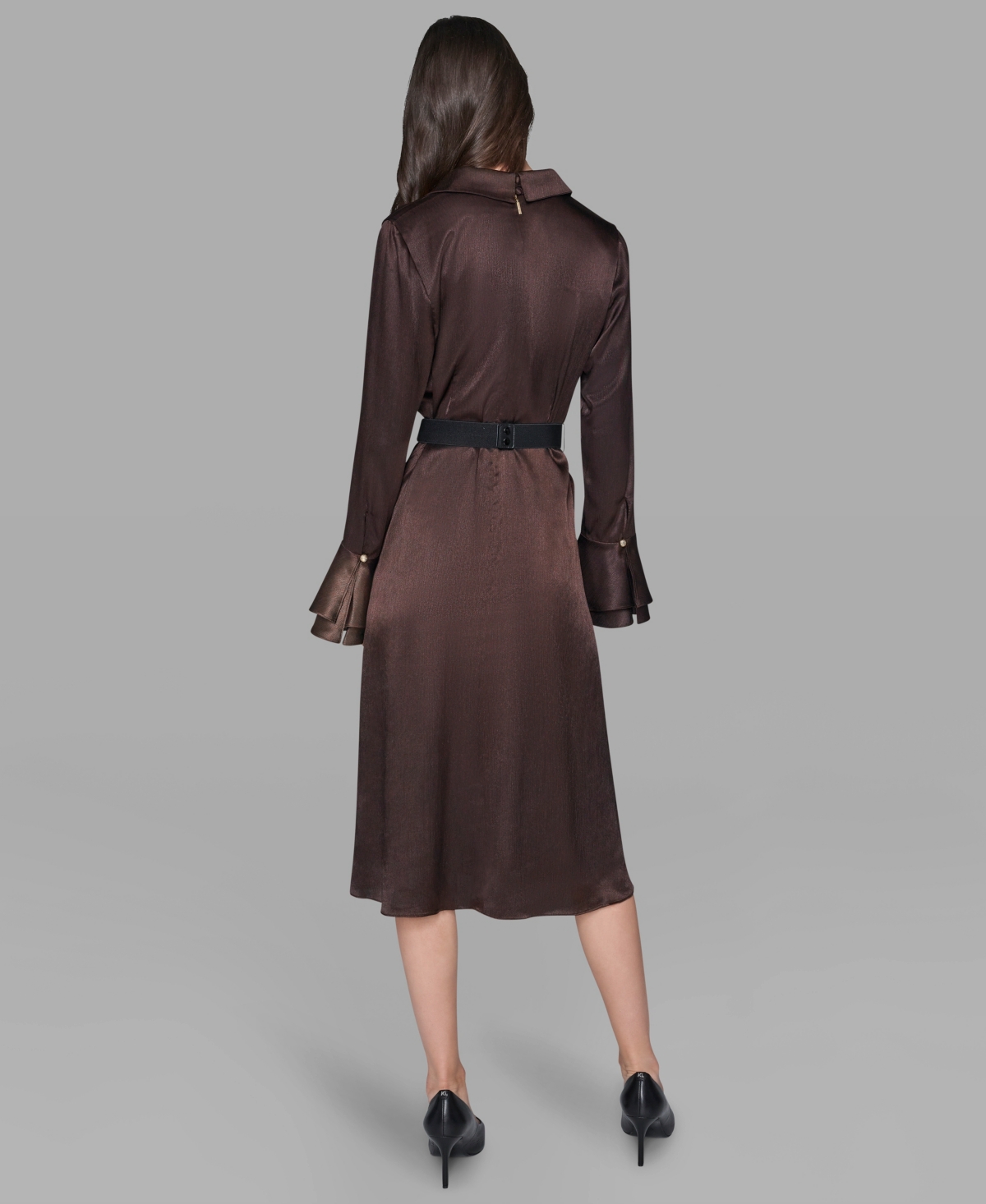 Karl Lagerfeld Women's Crinkle Long Sleeves Midi Dress In Brown