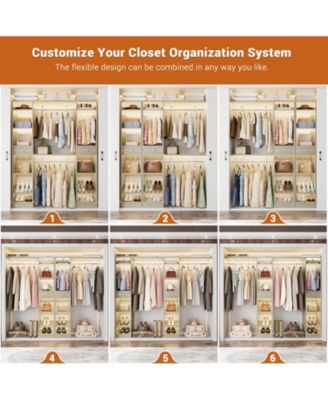 58" - 90'' W MDF/Metal Closet System with 2 Drawers, 3 Hanging Rods and Shelves Large Walk-in Closet Organizer