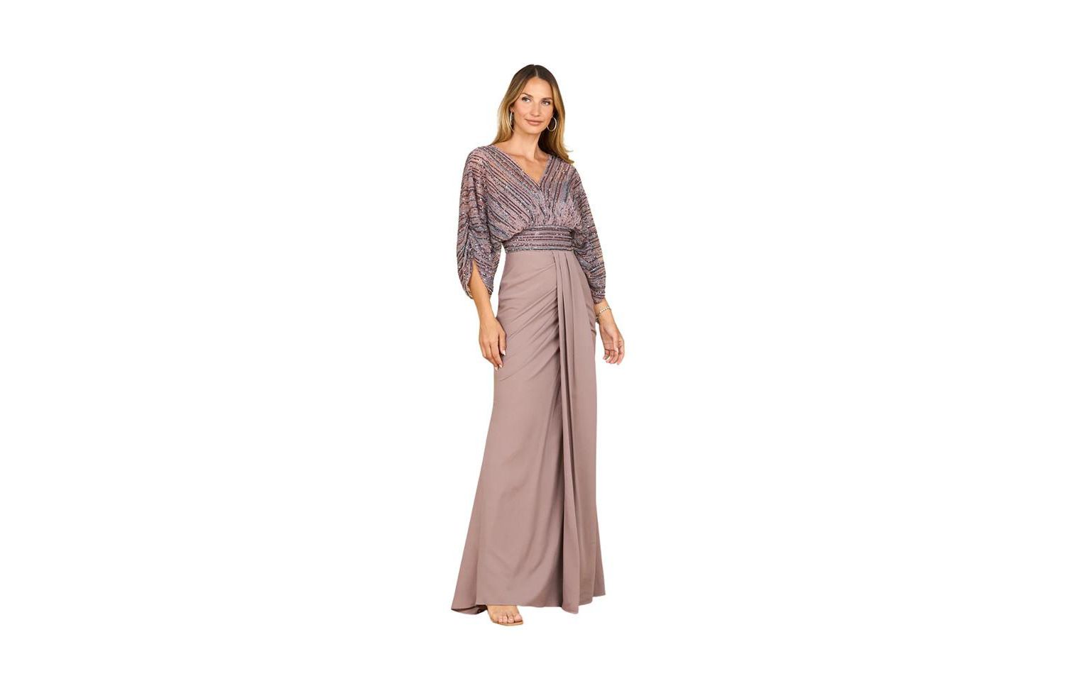 Women's Draped Skirt Gown with Cape Sleeves