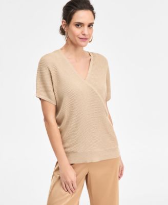 JM Collection - Petite Short-Sleeve Faux Wrap Sweater