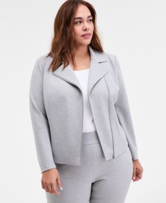 Plus Size Notched Collar Cropped Moto Jacket