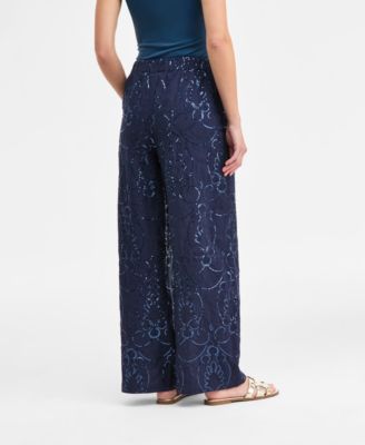 Women's Sequin Eyelet Wide-Leg Pants, Macy's Exclusive