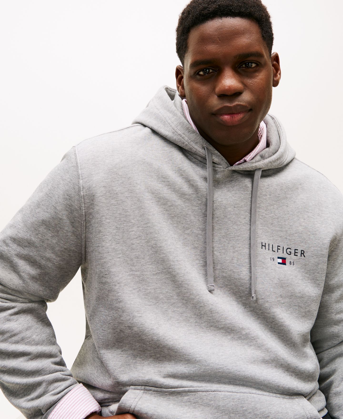 Мужское худи Tommy Hilfiger Big & Tall Hooded, цвет: Средний серый меланжевый — фото 3