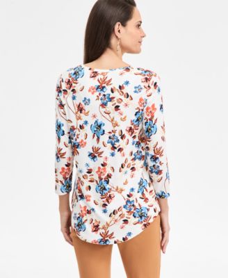 Women's Printed Scoop-Neck 3/4-Sleeve Top, Macy's Exclusive