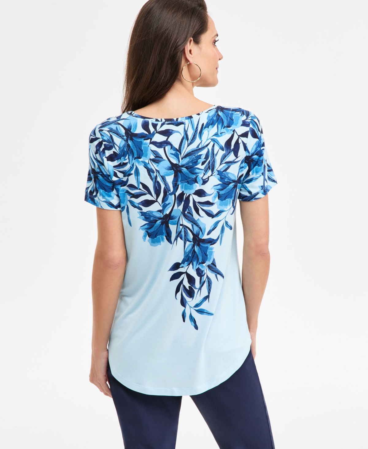 Jm Collection Women's Printed Scoop-Neck Short Sleeve Top, Macy's Exclusive