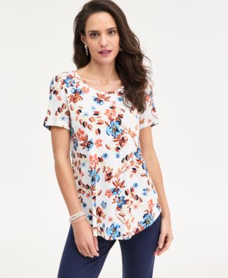 JM Collection - Petite Floral Print Scoop Neck Top