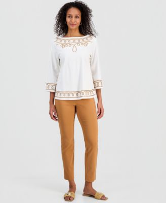 Women's Cotton Soutache 3/4-Sleeve Top, Macy's Exclusive