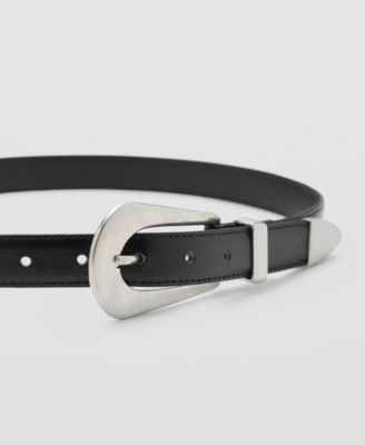 MANGO - Women's Oval Buckle Leather Belt