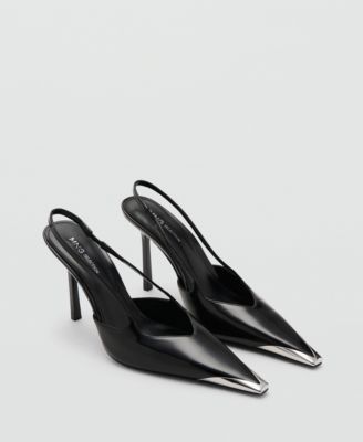 MANGO - Women's Metallic Toe Cap Leather Heeled Shoes