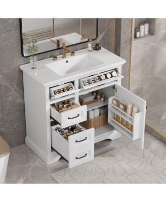 36" Bathroom Vanity with Sink, 4 Drawers & Soft-Close Door, Freestanding Storage Cabinet
