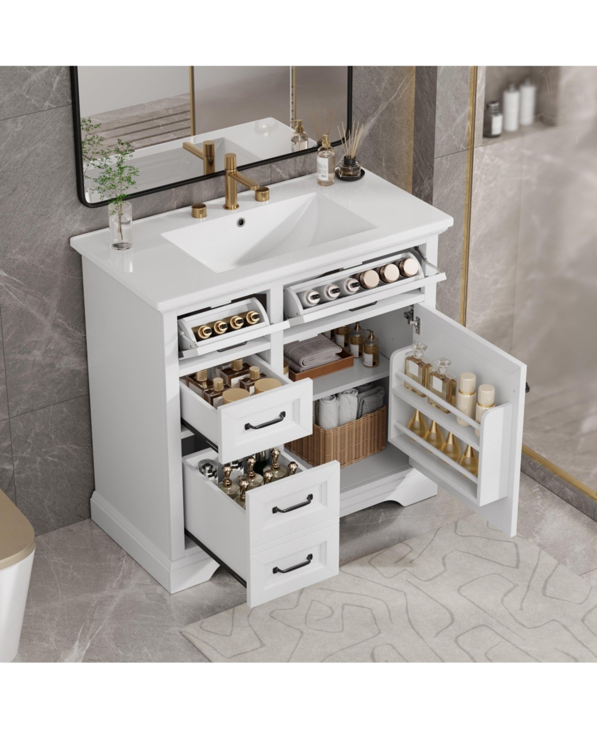 Boyel Living 36" Bathroom Vanity with Sink, 4 Drawers & Soft-Close Door, Freestanding Storage Cabinet