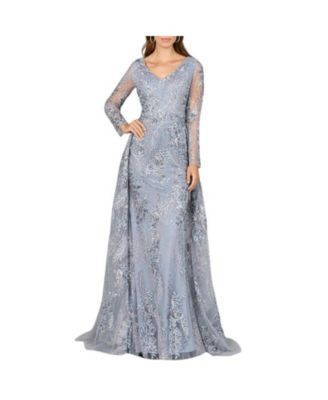 Women's Lace Long Sleeve Gown with Overskirt