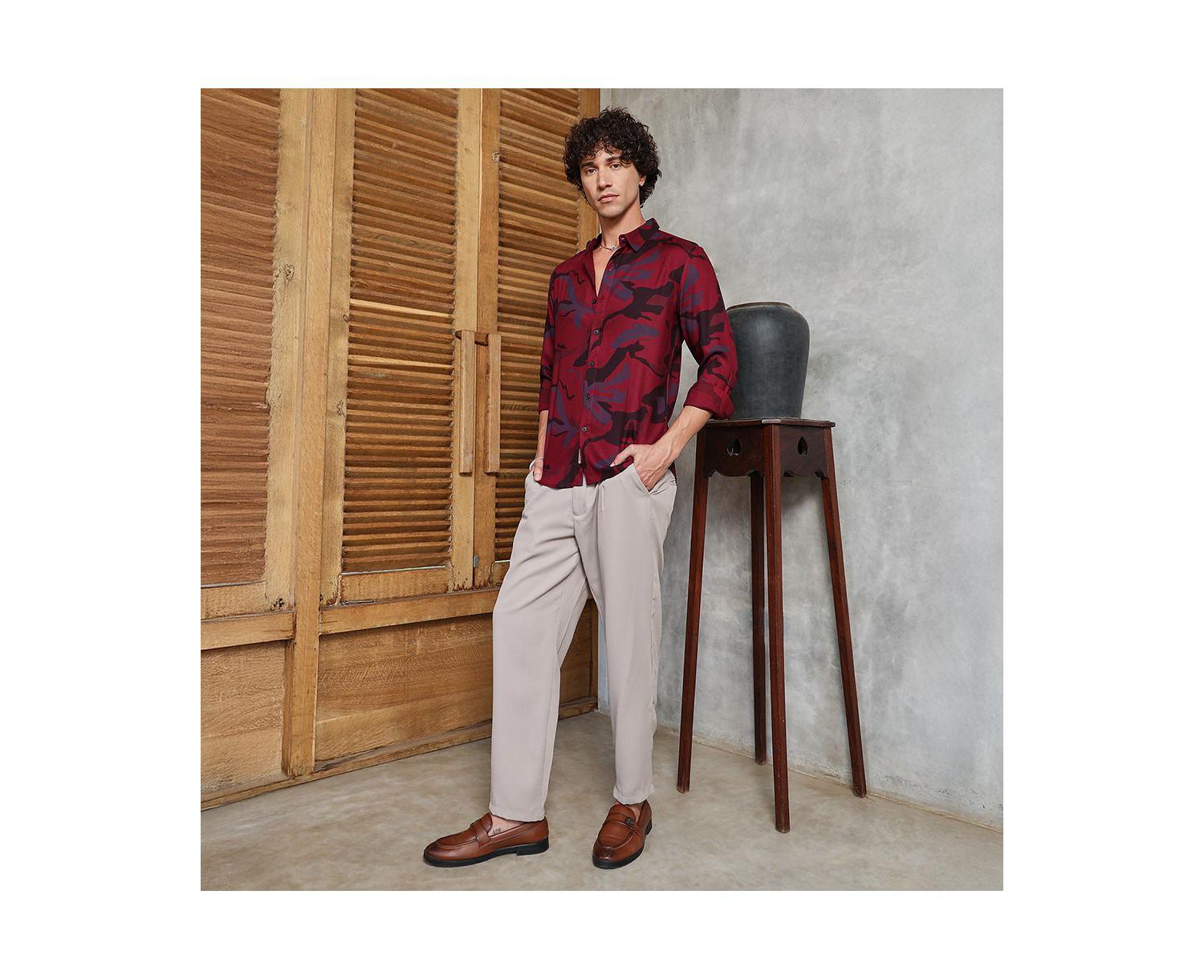 Men's Crimson Red Flowing Vines Shirt