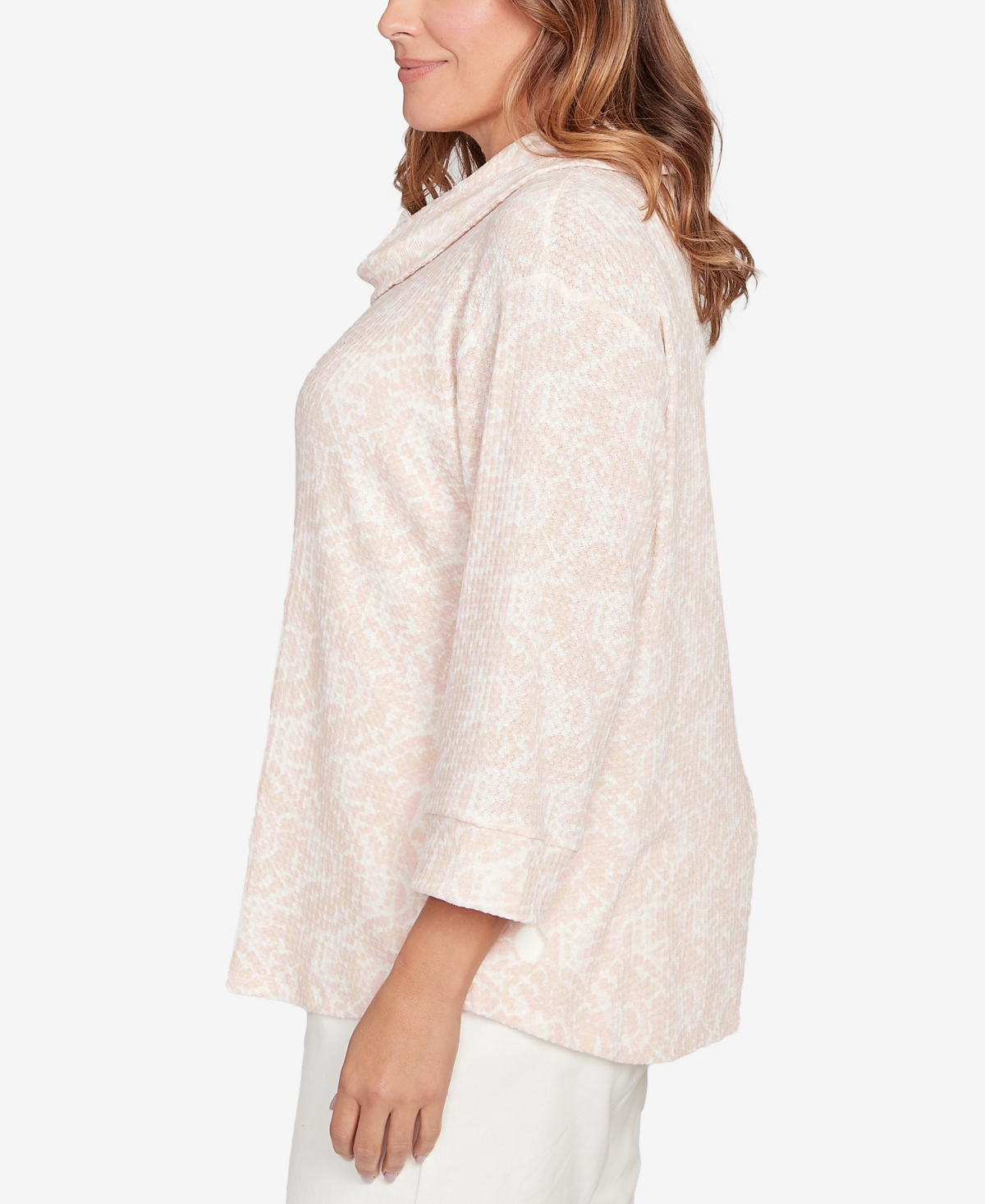 Hearts Of Palm Plus Printed Long Sleeve Cowl Neck Top