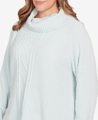 Plus Size Solid Long Sleeve Chenille Knit Cable Pullover Sweater