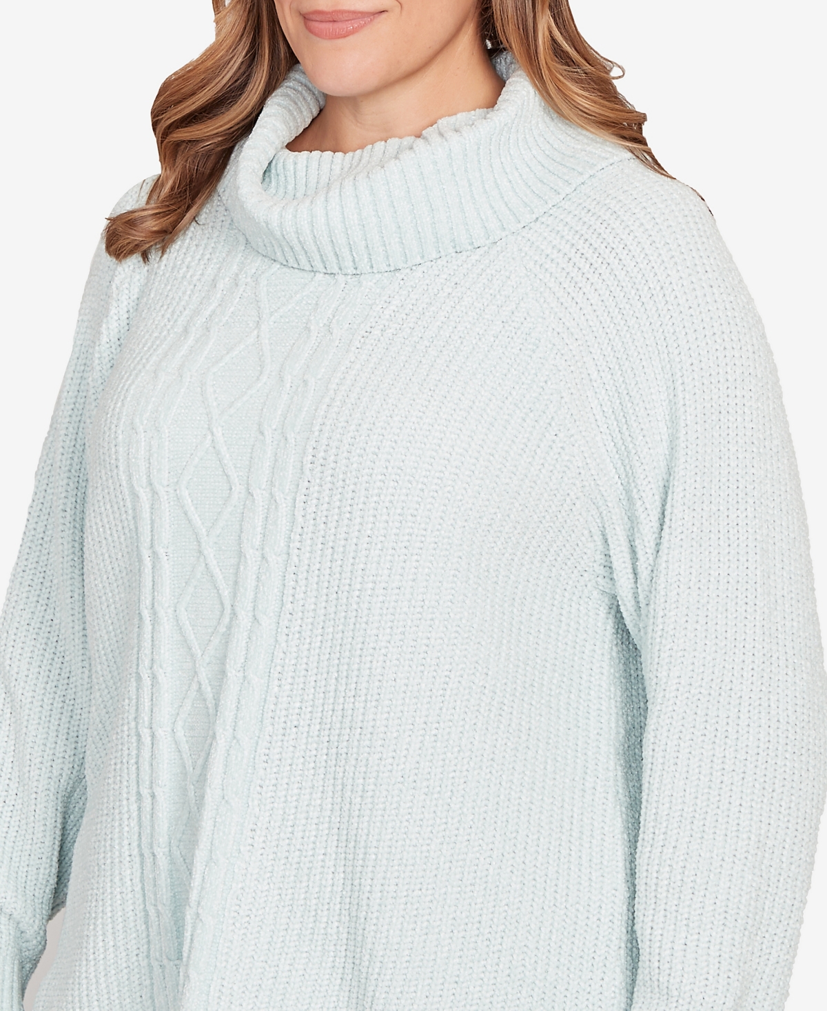 Hearts Of Palm Plus Solid Long Sleeve Chenille Knit Cable Pullover Sweater